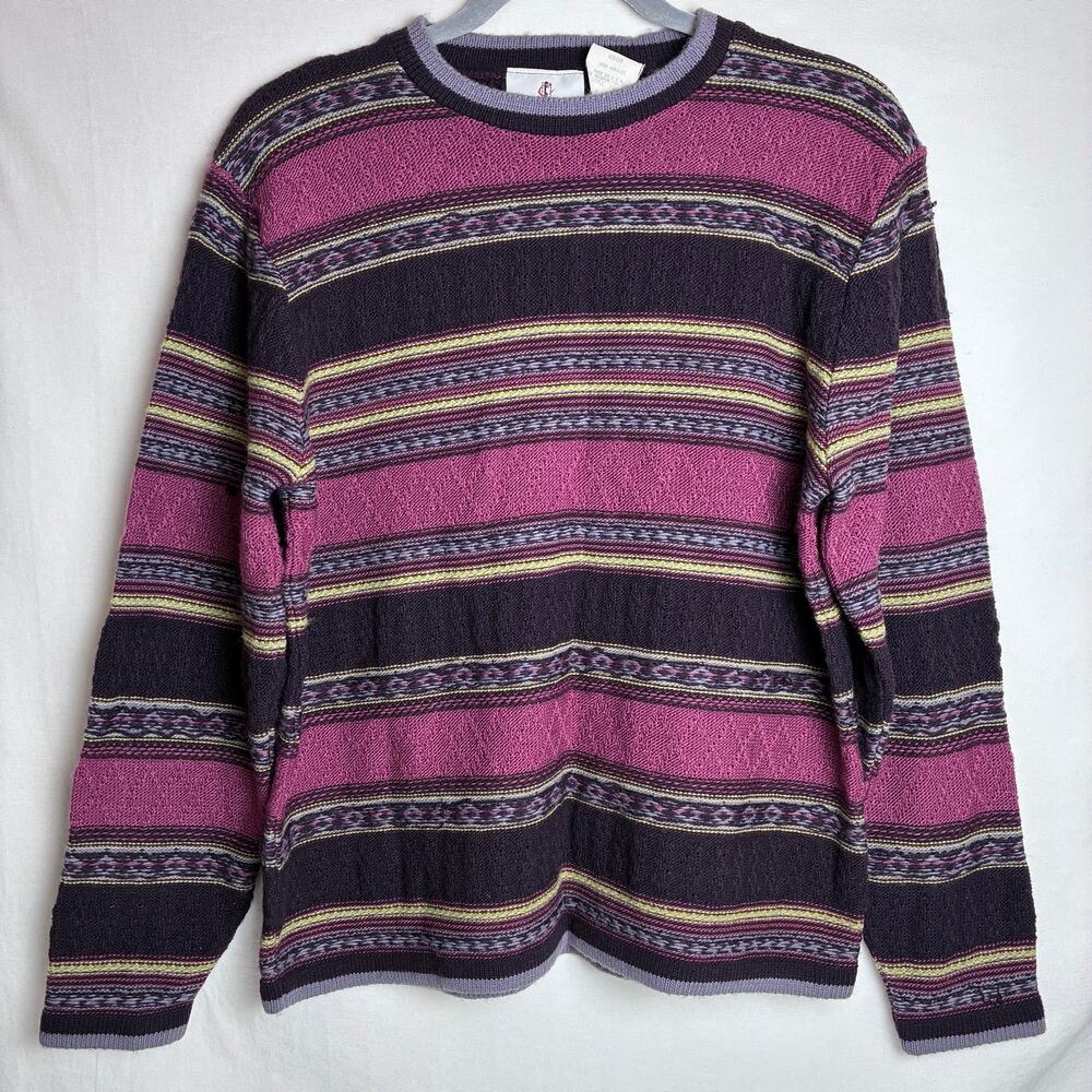 NWT Vintage 90s Cape Cod Knit Striped Sweater Medium Purple Pink Made in USA